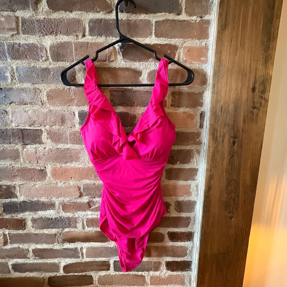 Ralph Lauren Bright Pink Ruffle One-Piece Swimsuit